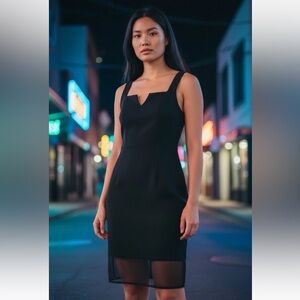 The Vanity Room Black Lace Mesh Square-Notch Sleeveless Midi Lined Dress NEW TAG